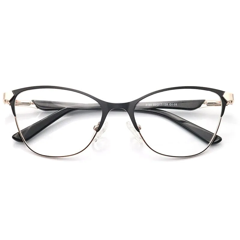 Laoyehui Unisex Eyeglasses Cat Eye Alloy Reading Glasses 8184 Black Red