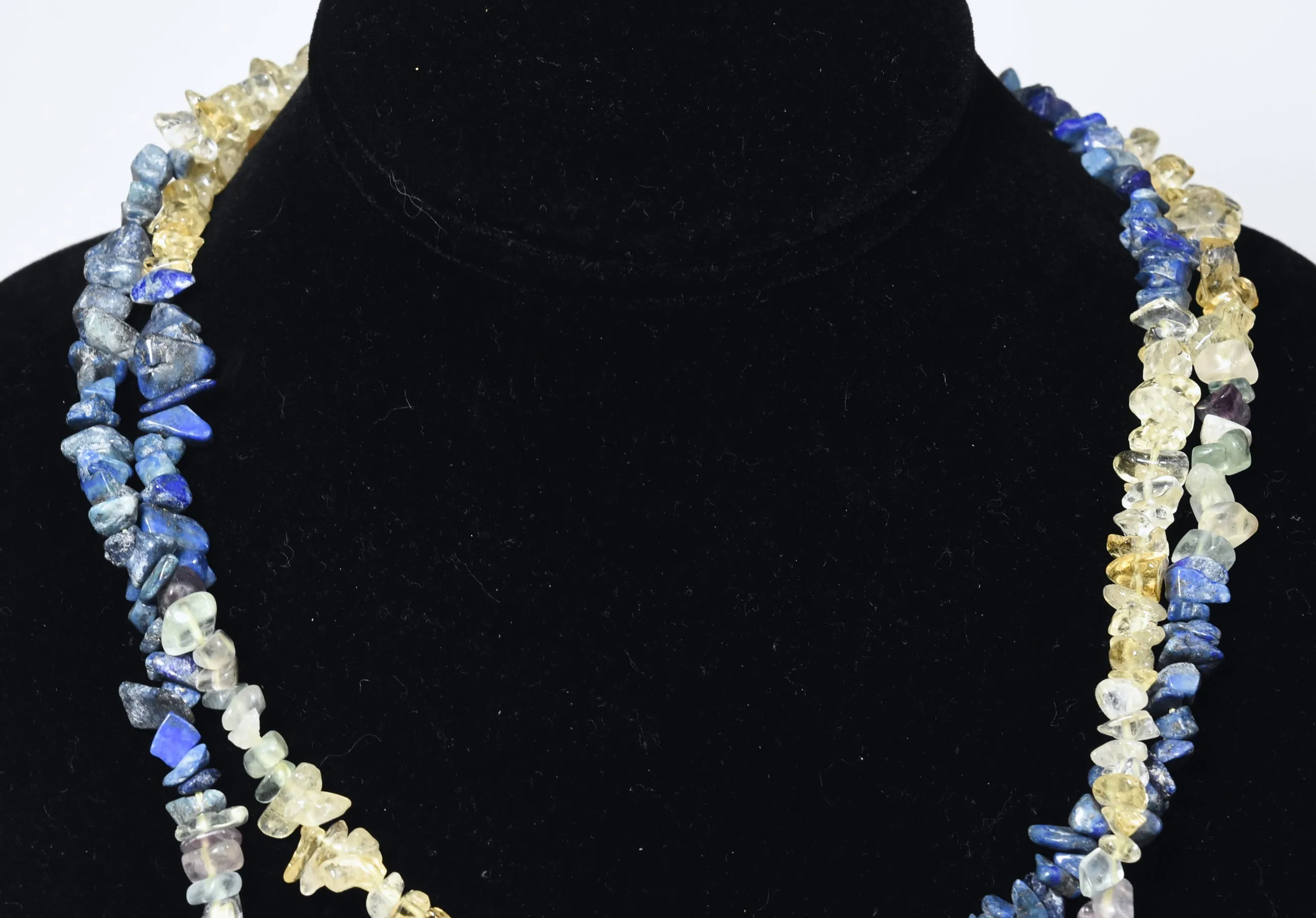 Lapis Lazuli, Citrine, Fluorite Chip Bead Opera Necklace - 42 Inches Long