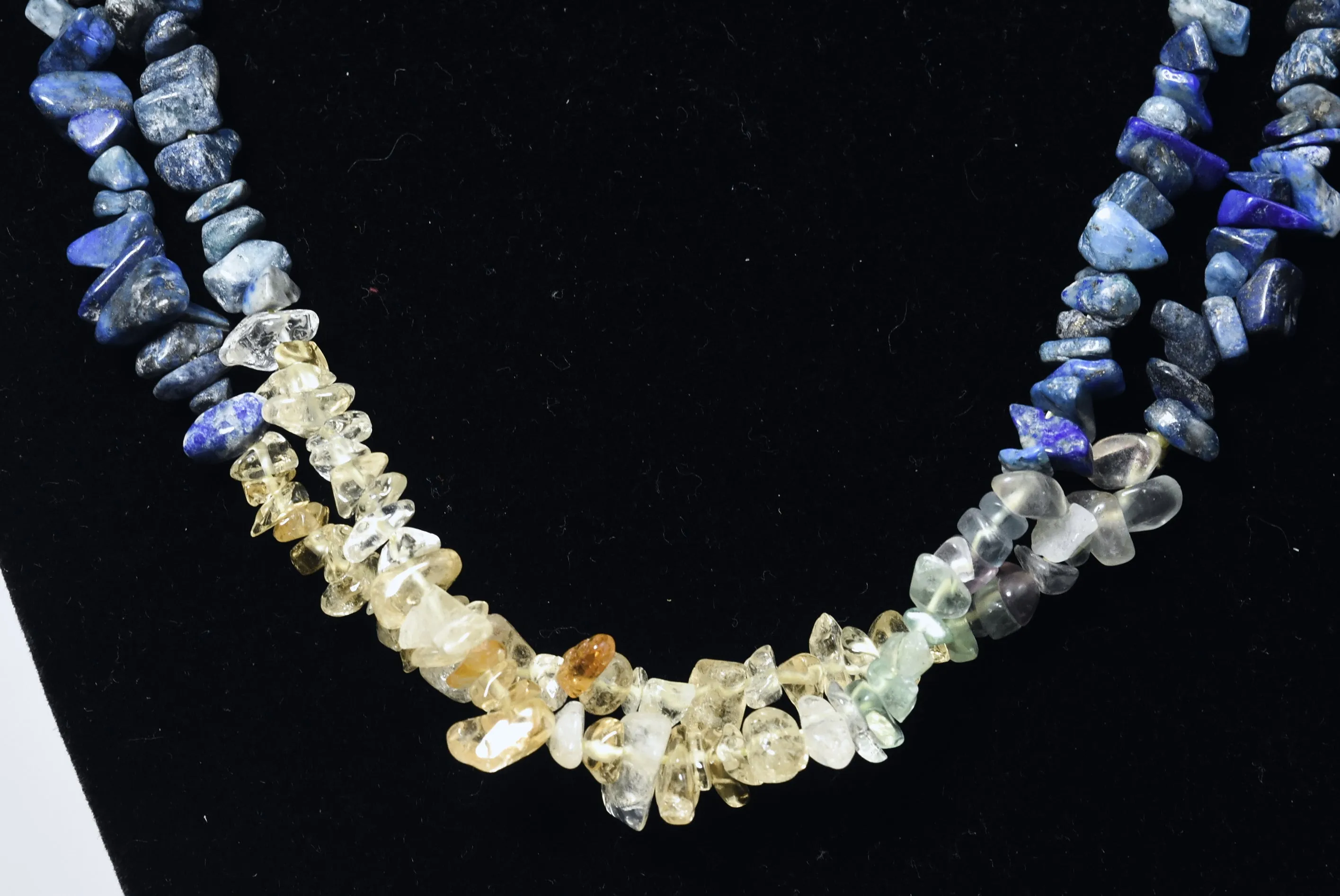 Lapis Lazuli, Citrine, Fluorite Chip Bead Opera Necklace - 42 Inches Long