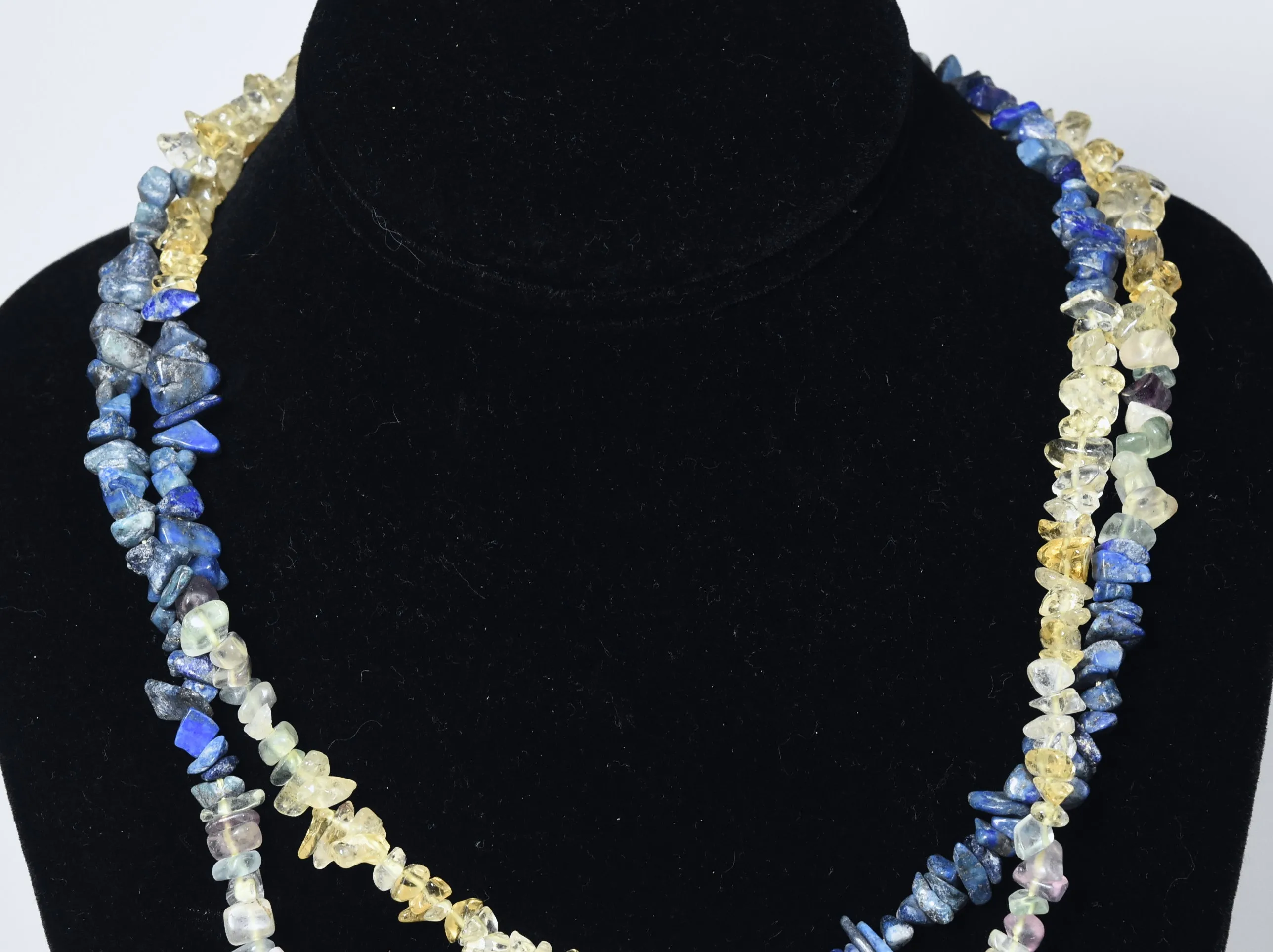Lapis Lazuli, Citrine, Fluorite Chip Bead Opera Necklace - 42 Inches Long