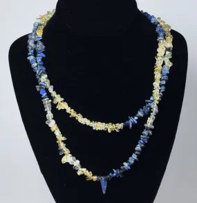 Lapis Lazuli, Citrine, Fluorite Chip Bead Opera Necklace - 42 Inches Long