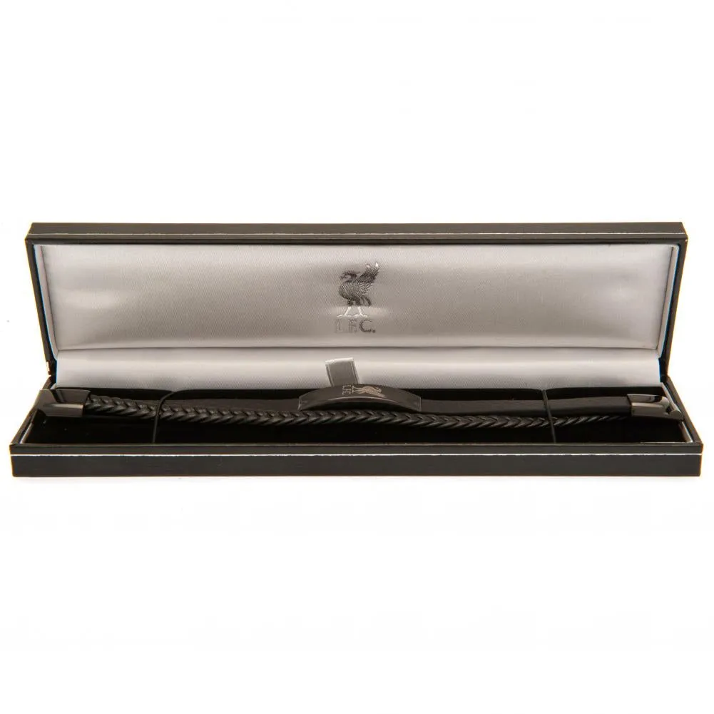 Liverpool FC Black Ip Leather Bracelet