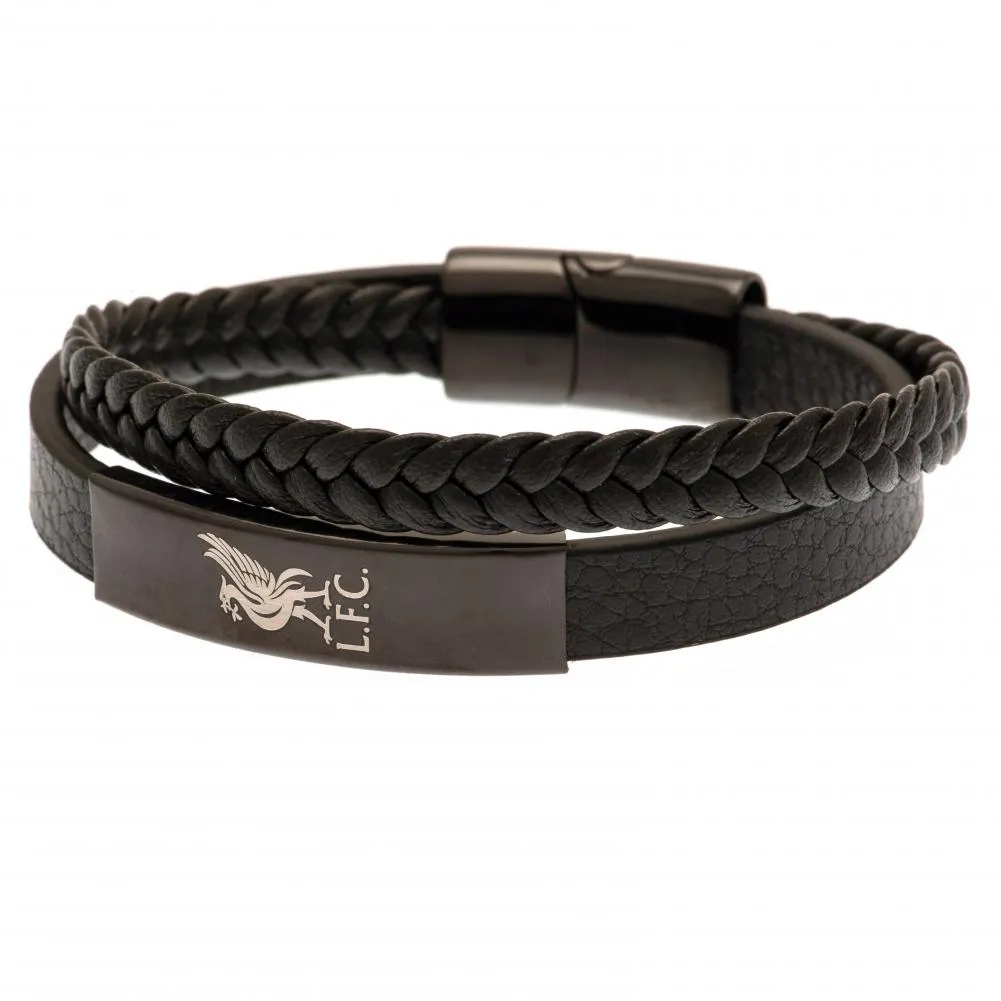 Liverpool FC Black Ip Leather Bracelet