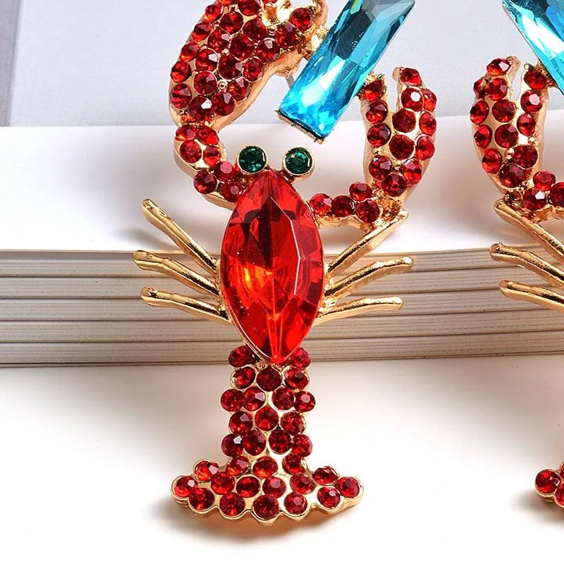 Lobster Blues Crystal Drop Earrings