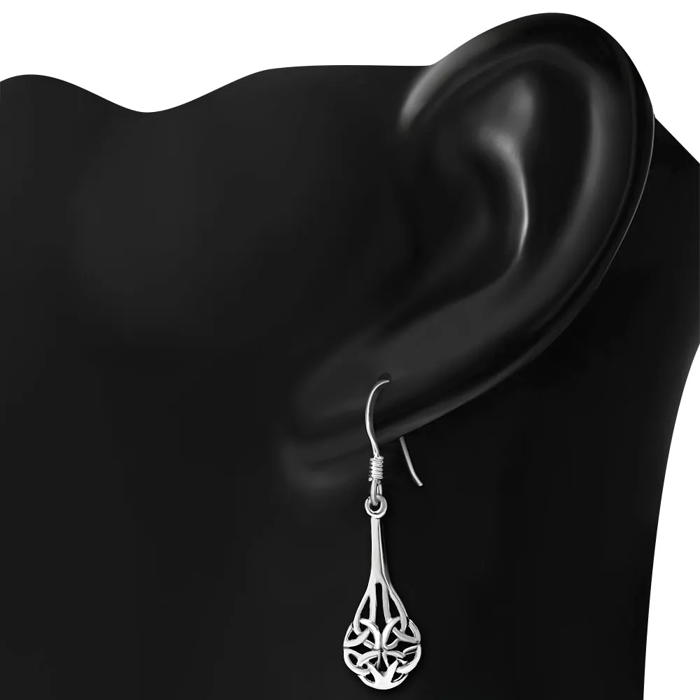 Long Celtic Trinity Silver Drop Earrings