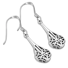 Long Celtic Trinity Silver Drop Earrings