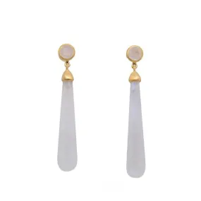 Long Drop Cabochon Rainbow Moonstone Earrings