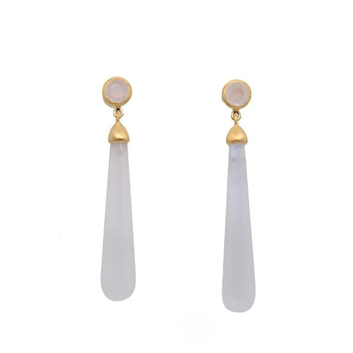 Long Drop Cabochon Rainbow Moonstone Earrings