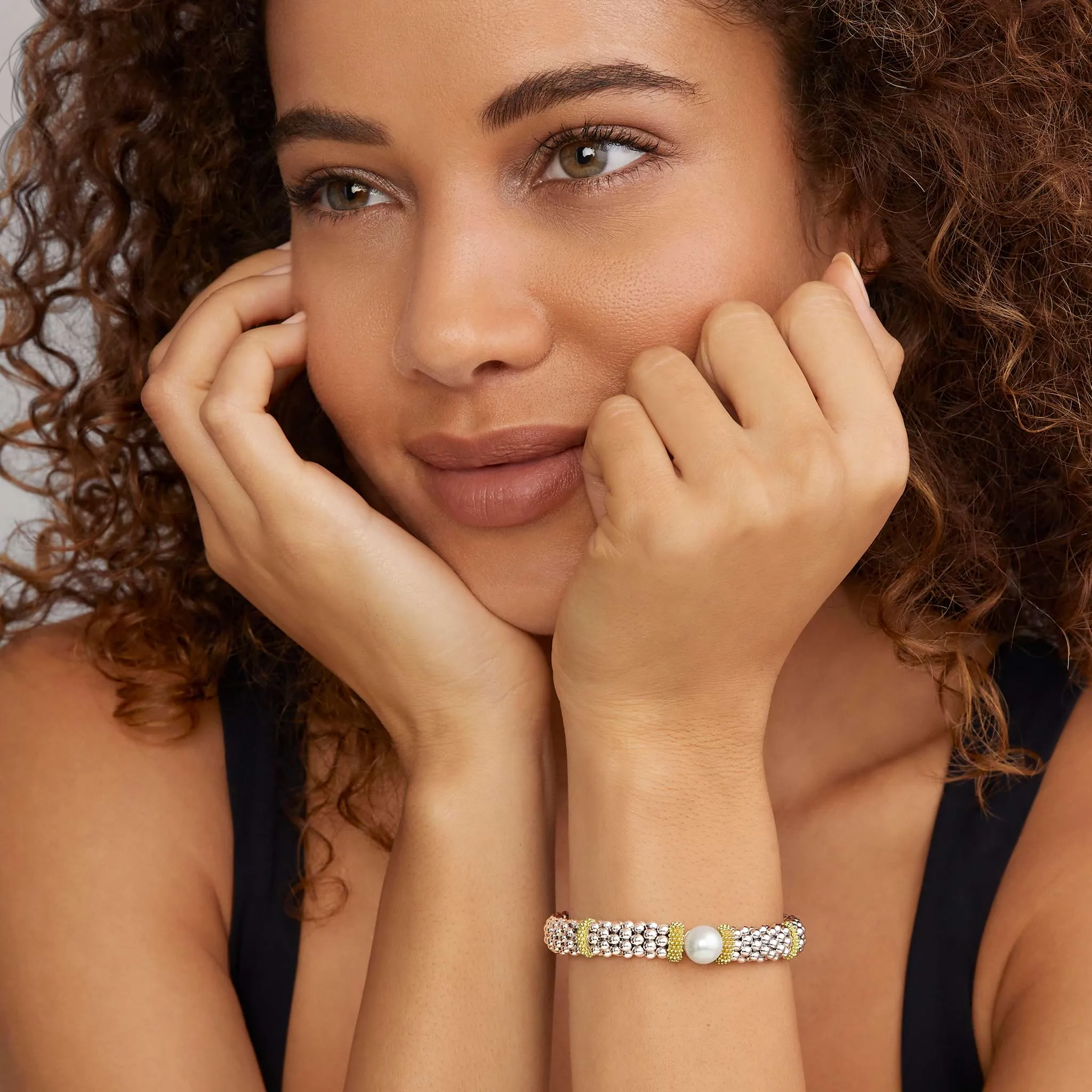 Luna Two-Tone Pearl Caviar Bracelet | 9mm