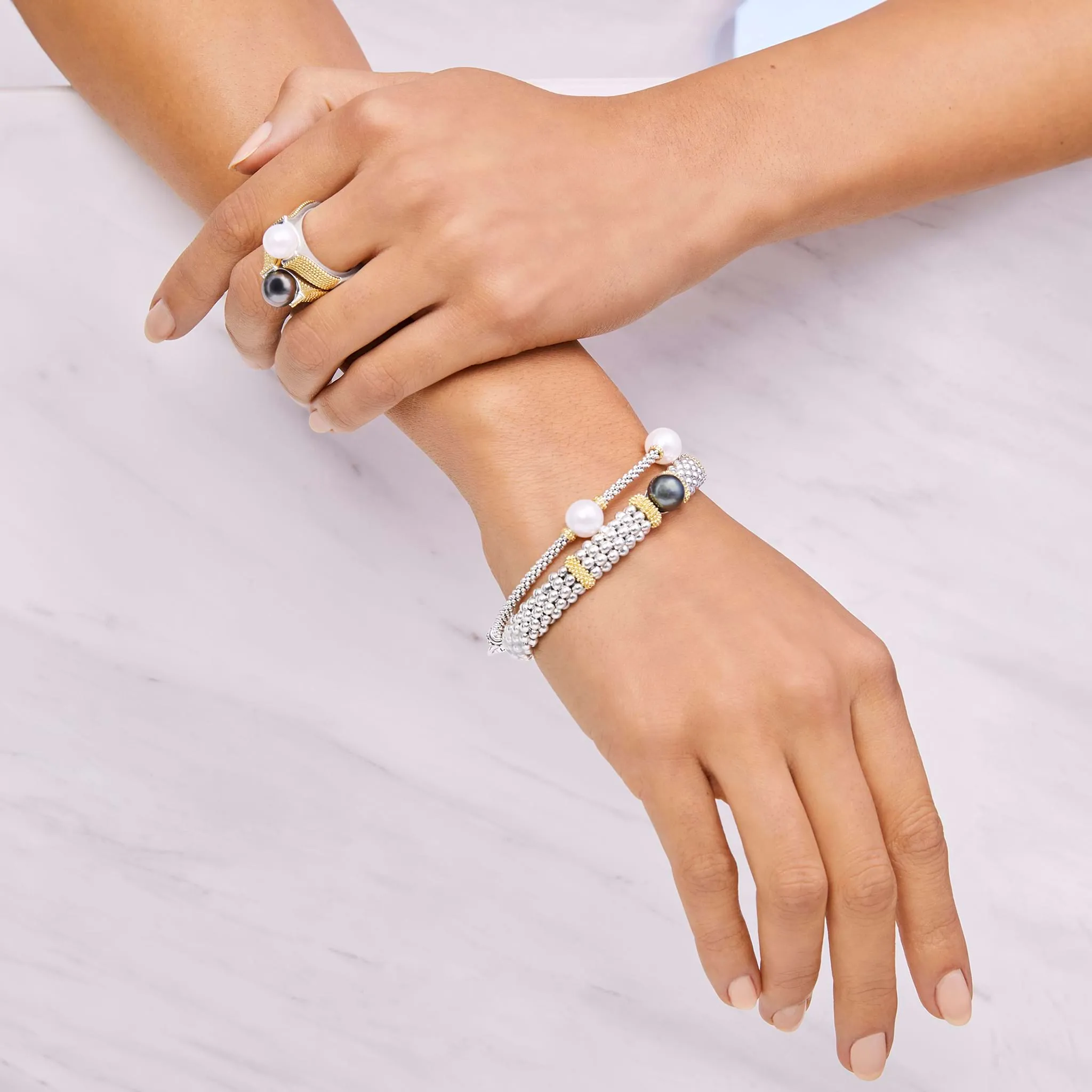 Luna Two-Tone Tahitian Black Pearl Caviar Bracelet | 9mm