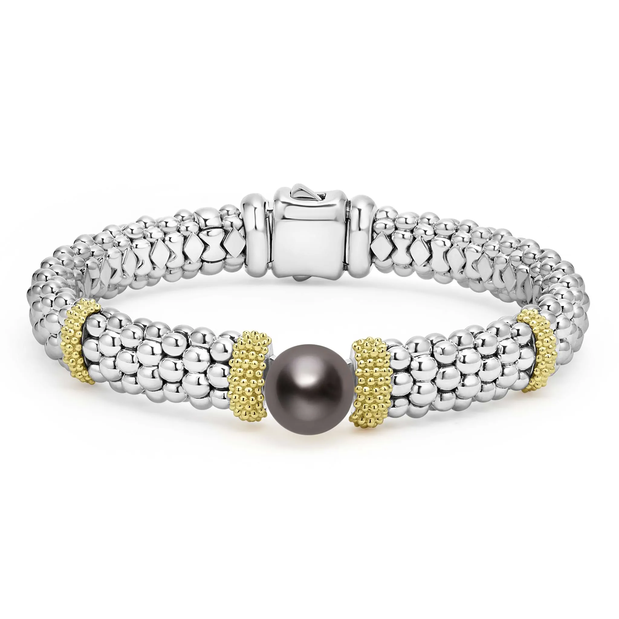 Luna Two-Tone Tahitian Black Pearl Caviar Bracelet | 9mm