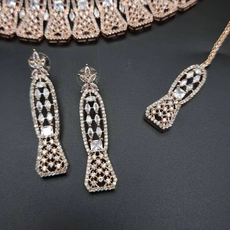 LYLAH Rose Gold American Diamond CZ Choker Necklace