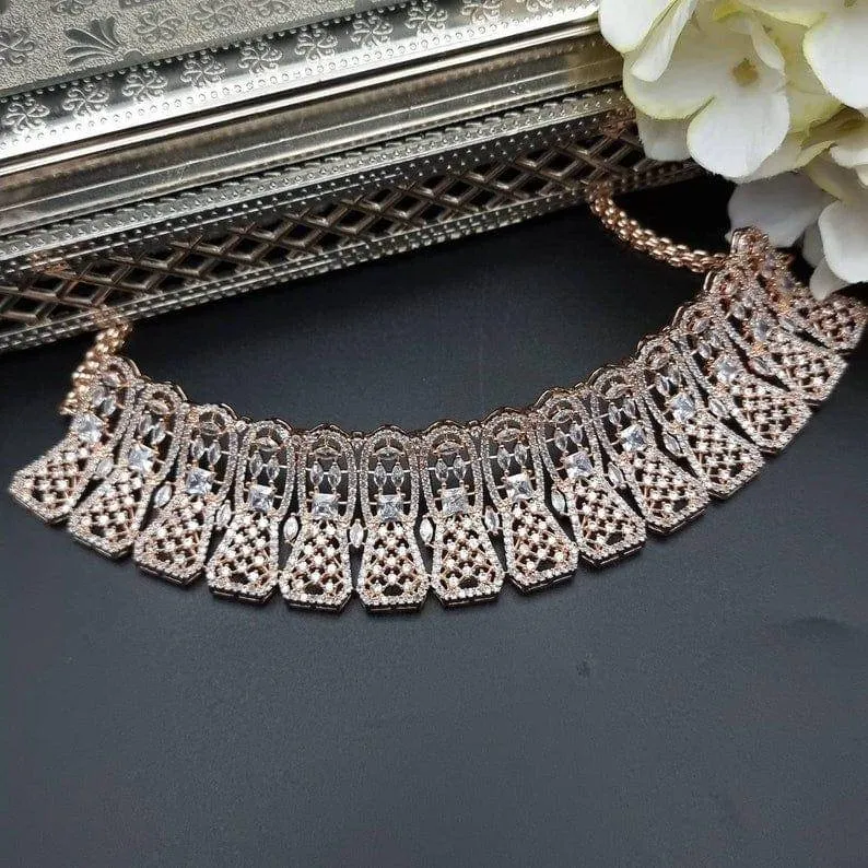LYLAH Rose Gold American Diamond CZ Choker Necklace