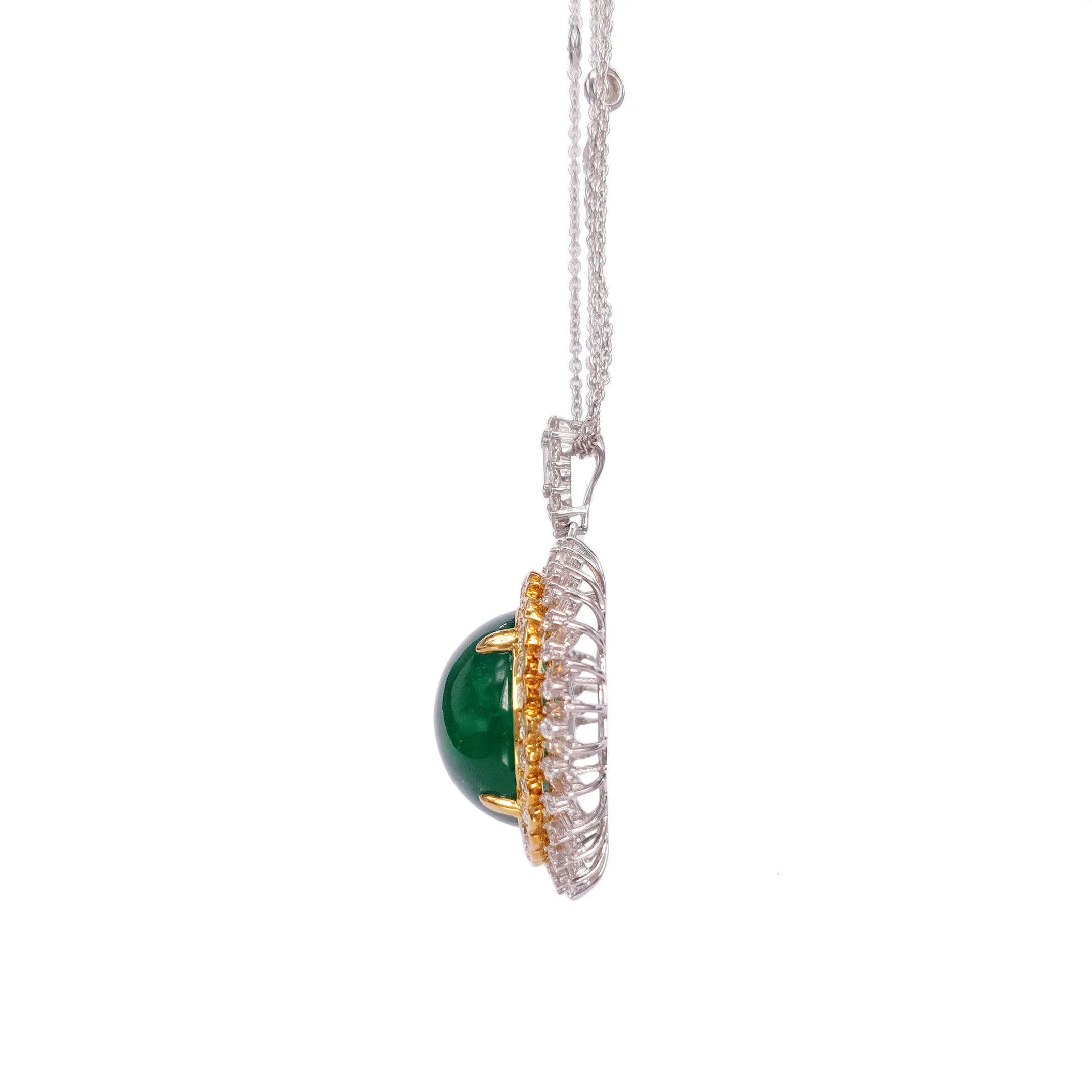 Mahar Emerald Round Double Halo Necklace M652