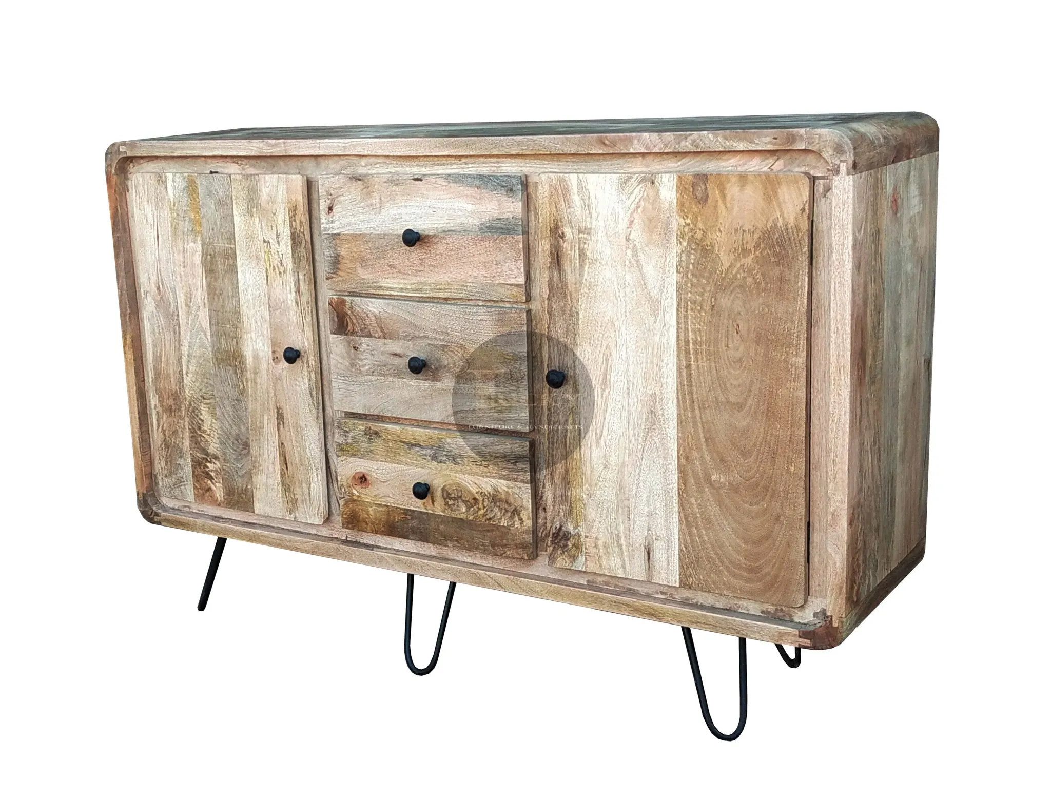 Mango wood 3 draw hairpin drawchest sideboard