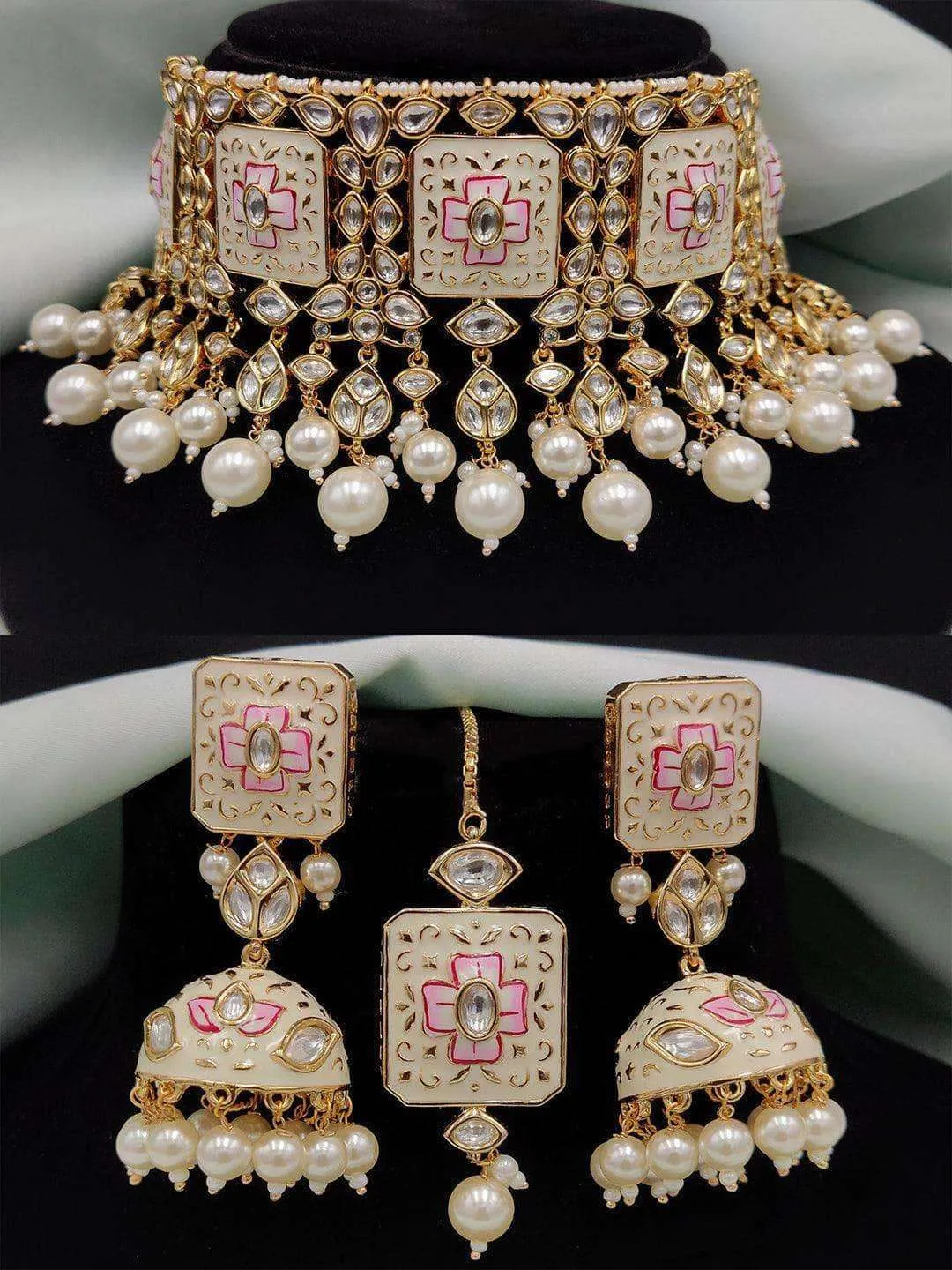 Meenakari And Beads Choker Set