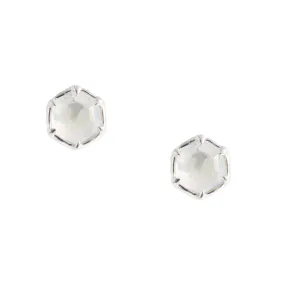 Mini Grace Hexagon Stud Earrings - Rainbow Moonstone & Silver