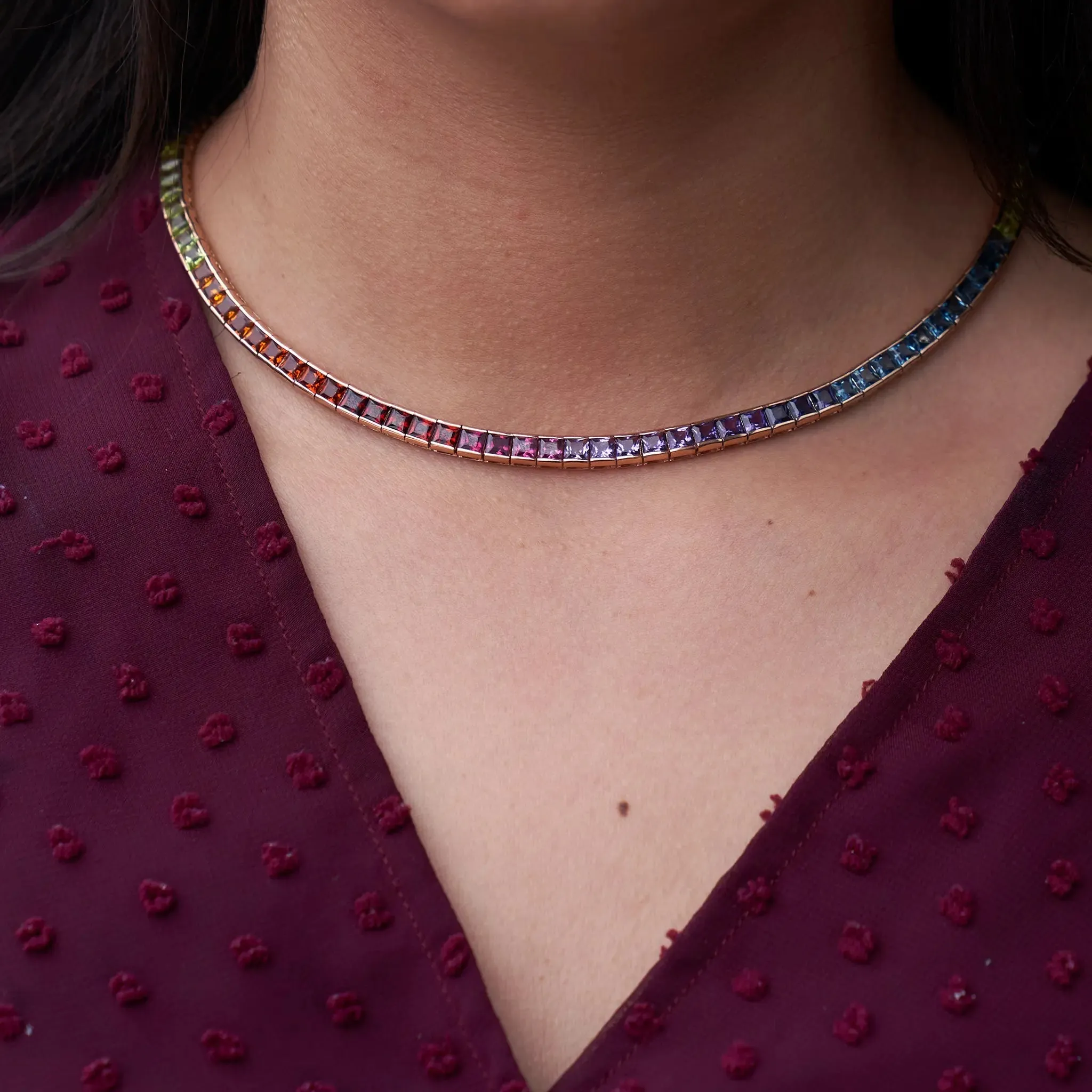 Mixed Gemstone Tennis Style Necklace