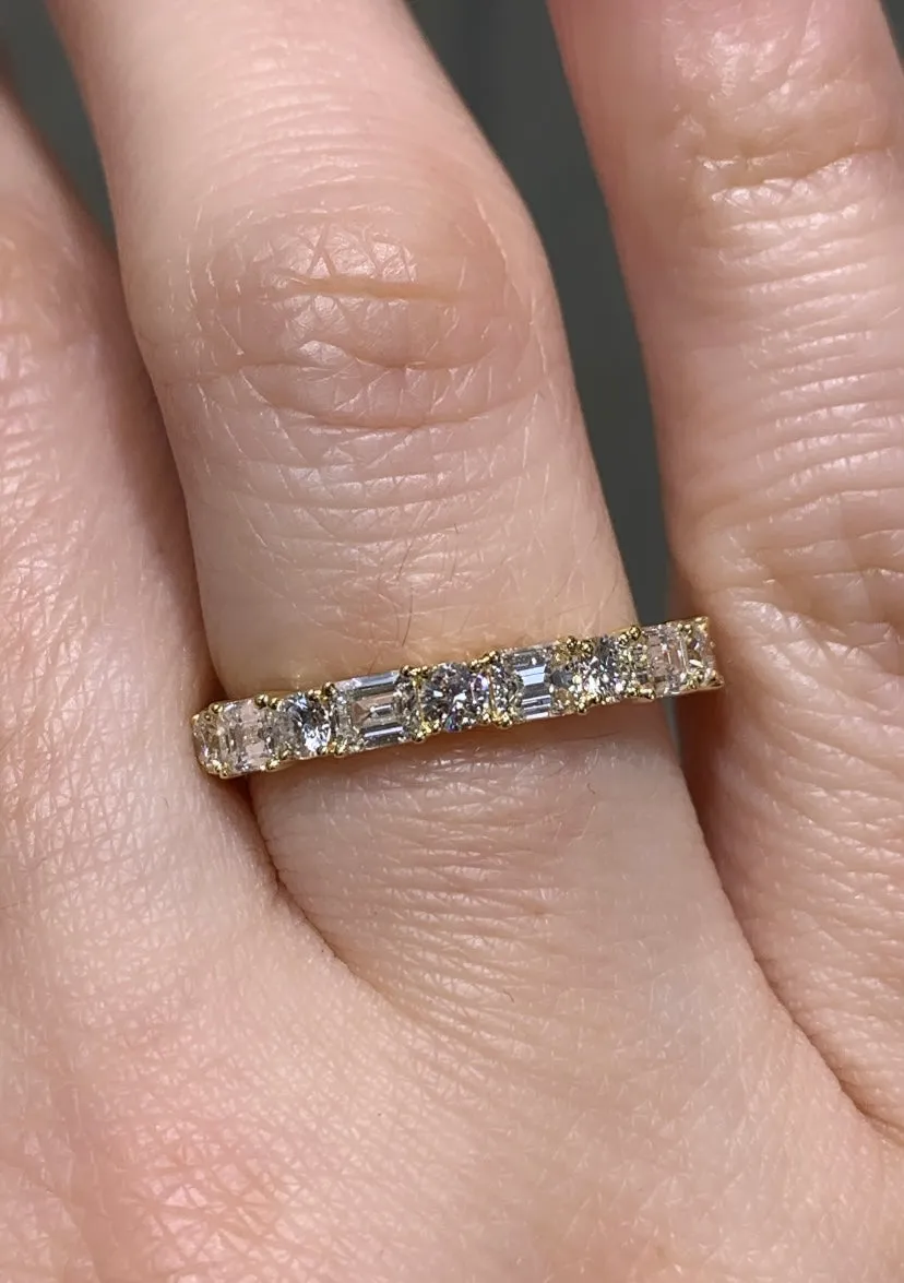 Mixed-Shape Round & Emerald-Cut East-West Set 1.12ctw Diamond Ring
