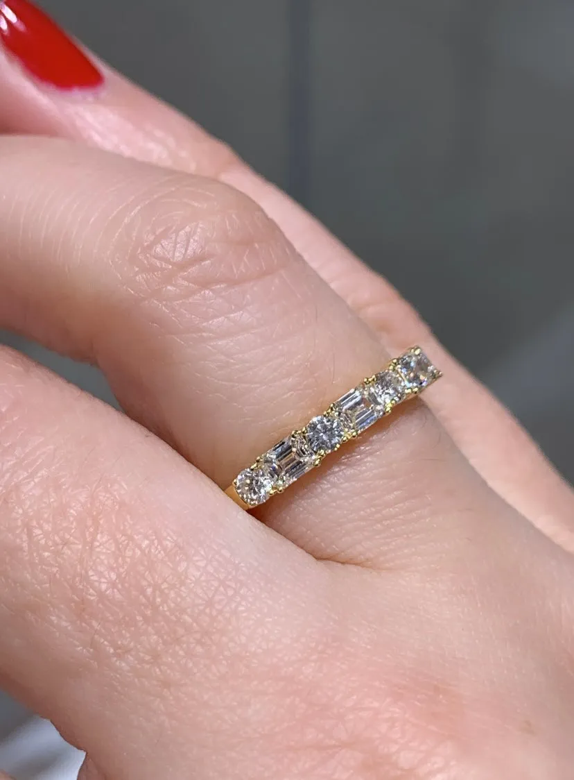 Mixed-Shape Round & Emerald-Cut East-West Set 1.12ctw Diamond Ring