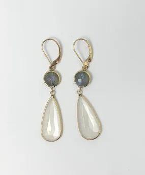 Moonstone and Labradorite Bezel Earrings in 14KY - EAR-002-BZGM14Y-MN