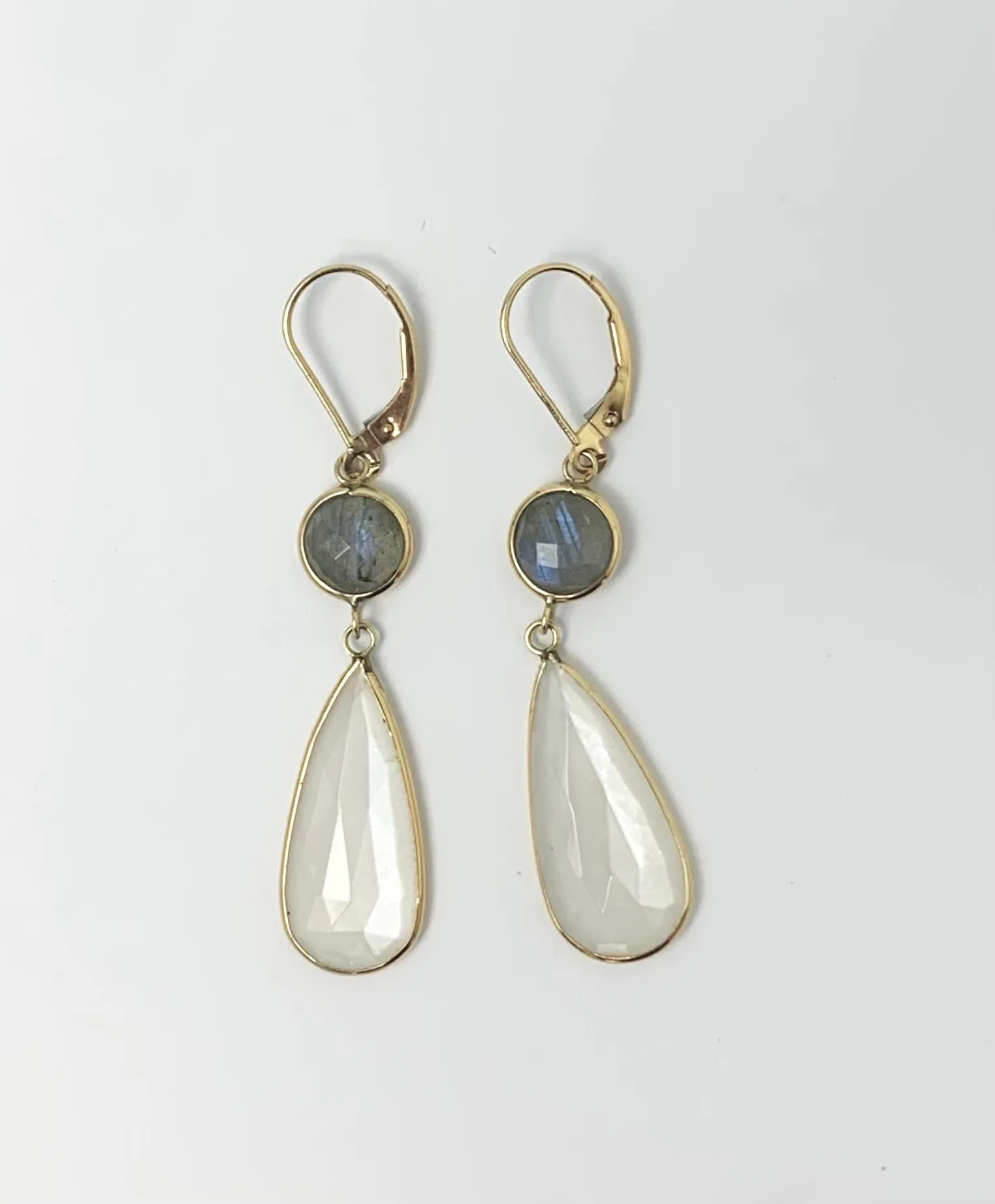 Moonstone and Labradorite Bezel Earrings in 14KY - EAR-002-BZGM14Y-MN