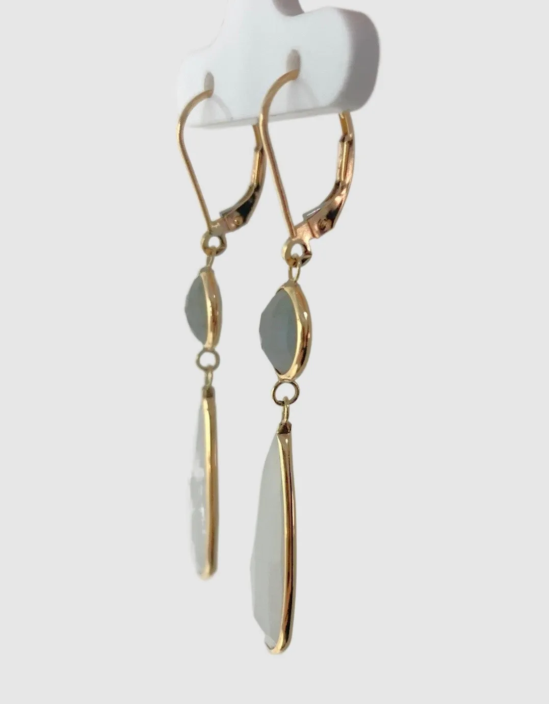 Moonstone and Labradorite Bezel Earrings in 14KY - EAR-002-BZGM14Y-MN