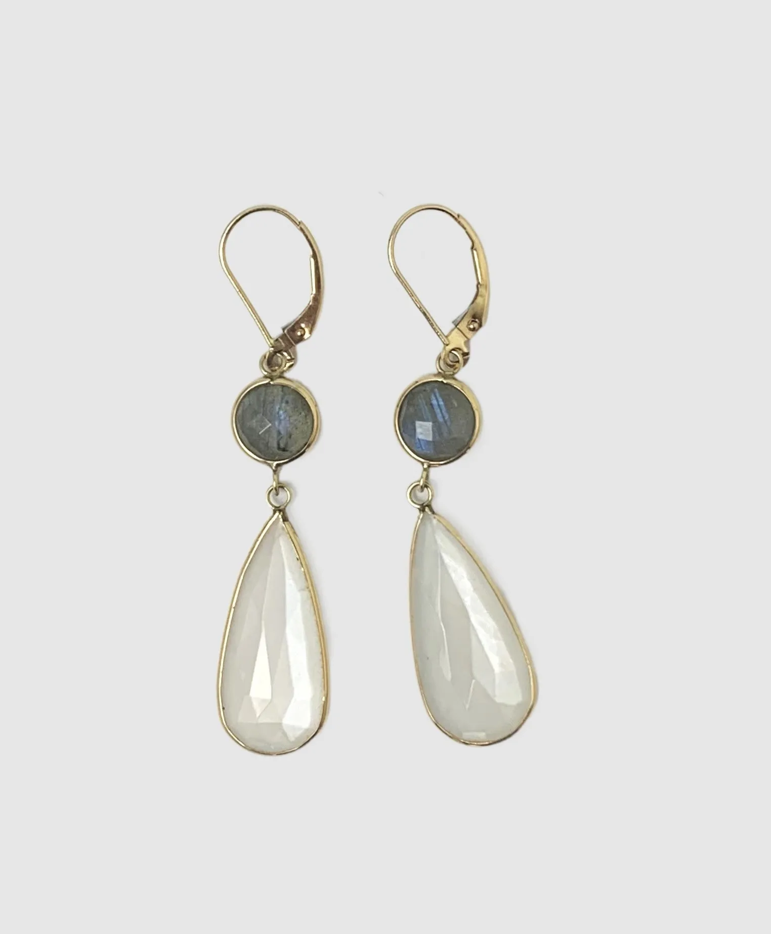 Moonstone and Labradorite Bezel Earrings in 14KY - EAR-002-BZGM14Y-MN