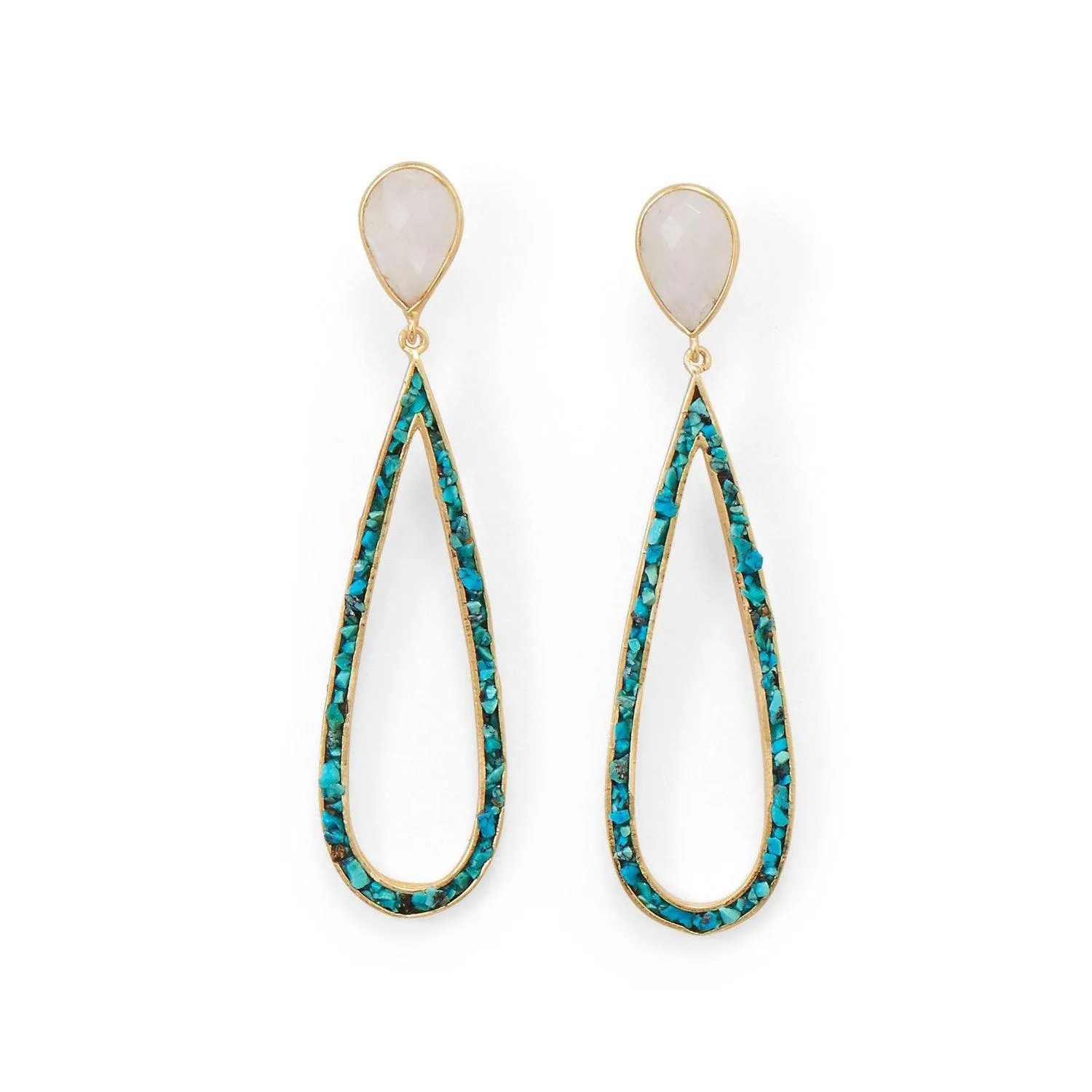 Moonstone and Turquoise Chip Post Earrings