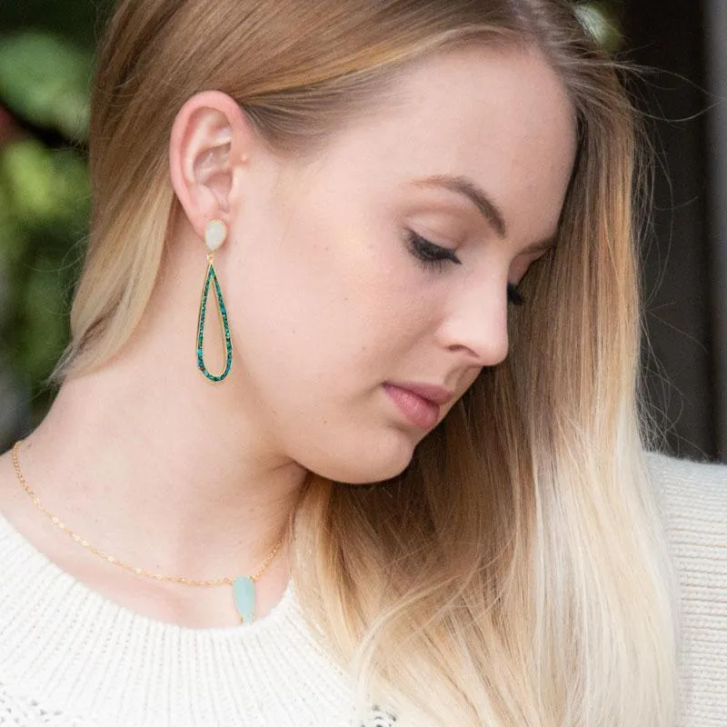 Moonstone and Turquoise Chip Post Earrings