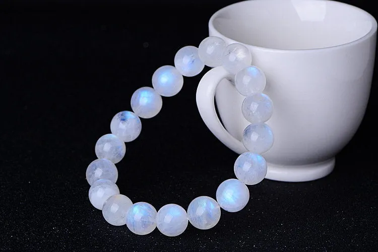 Moonstone Bracelet - Rainbow Moonstone - Beaded Yoga Bracelet - Gemstone Stretch Bracelet - Goddess Stone Feminine Power - Reiki