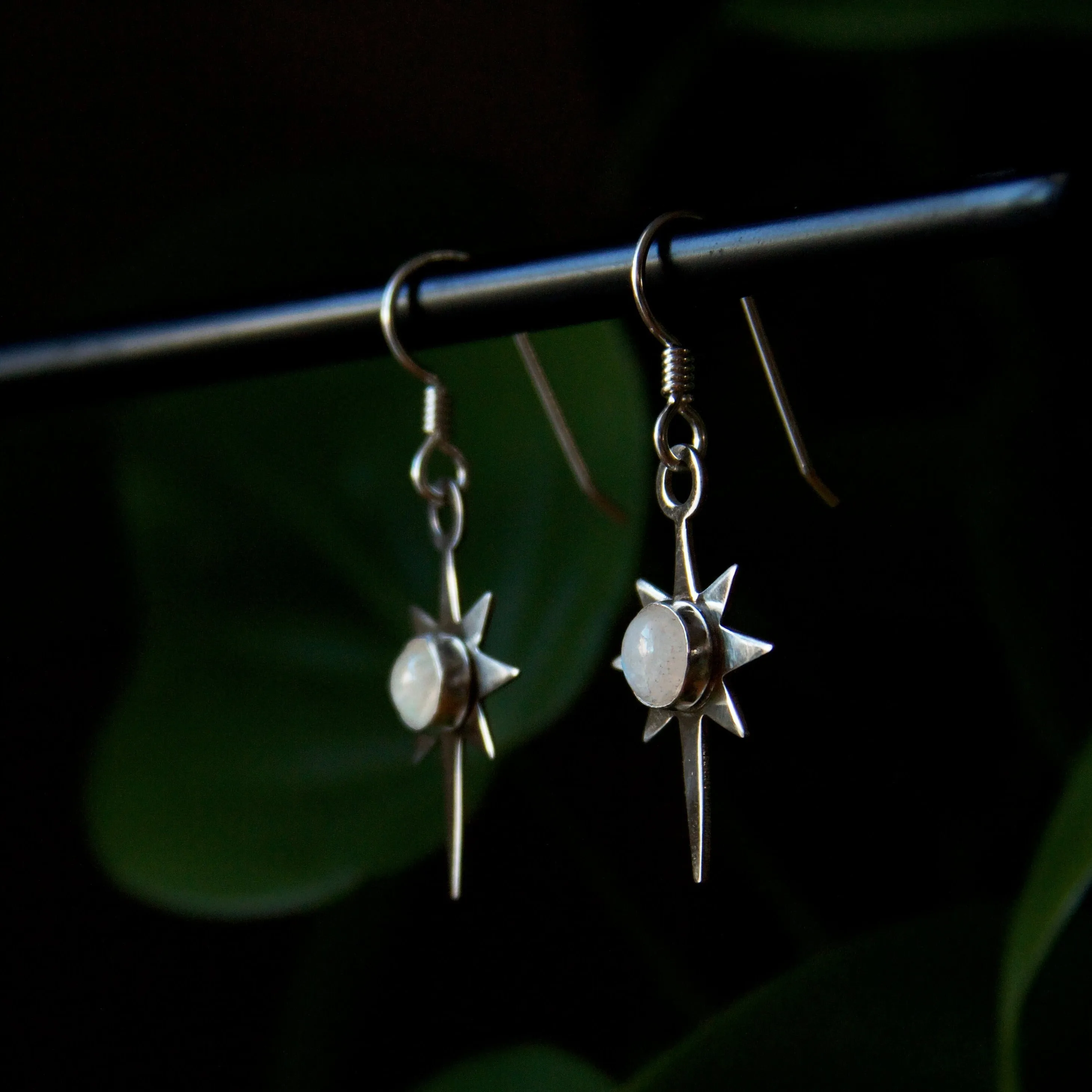 Moonstone Celestial Star Sterling Silver Earrings