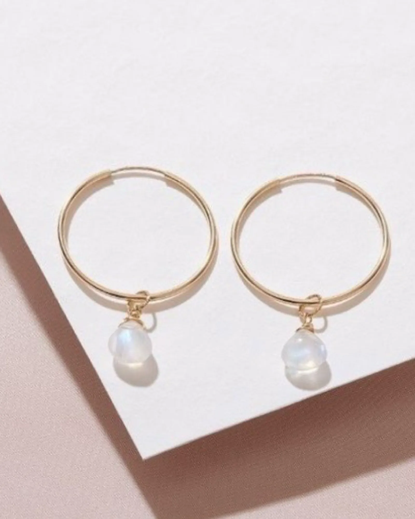 Moonstone Heart Hoop Earrings