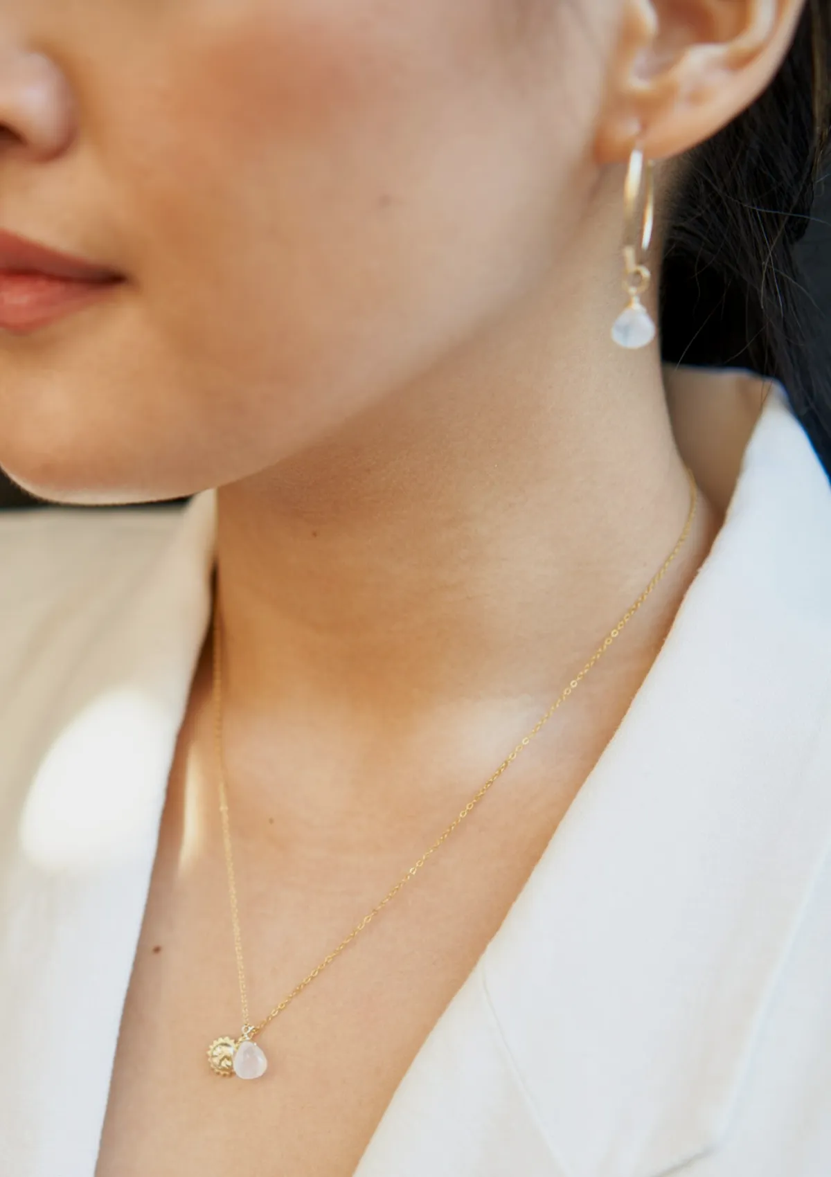 Moonstone Heart Hoop Earrings