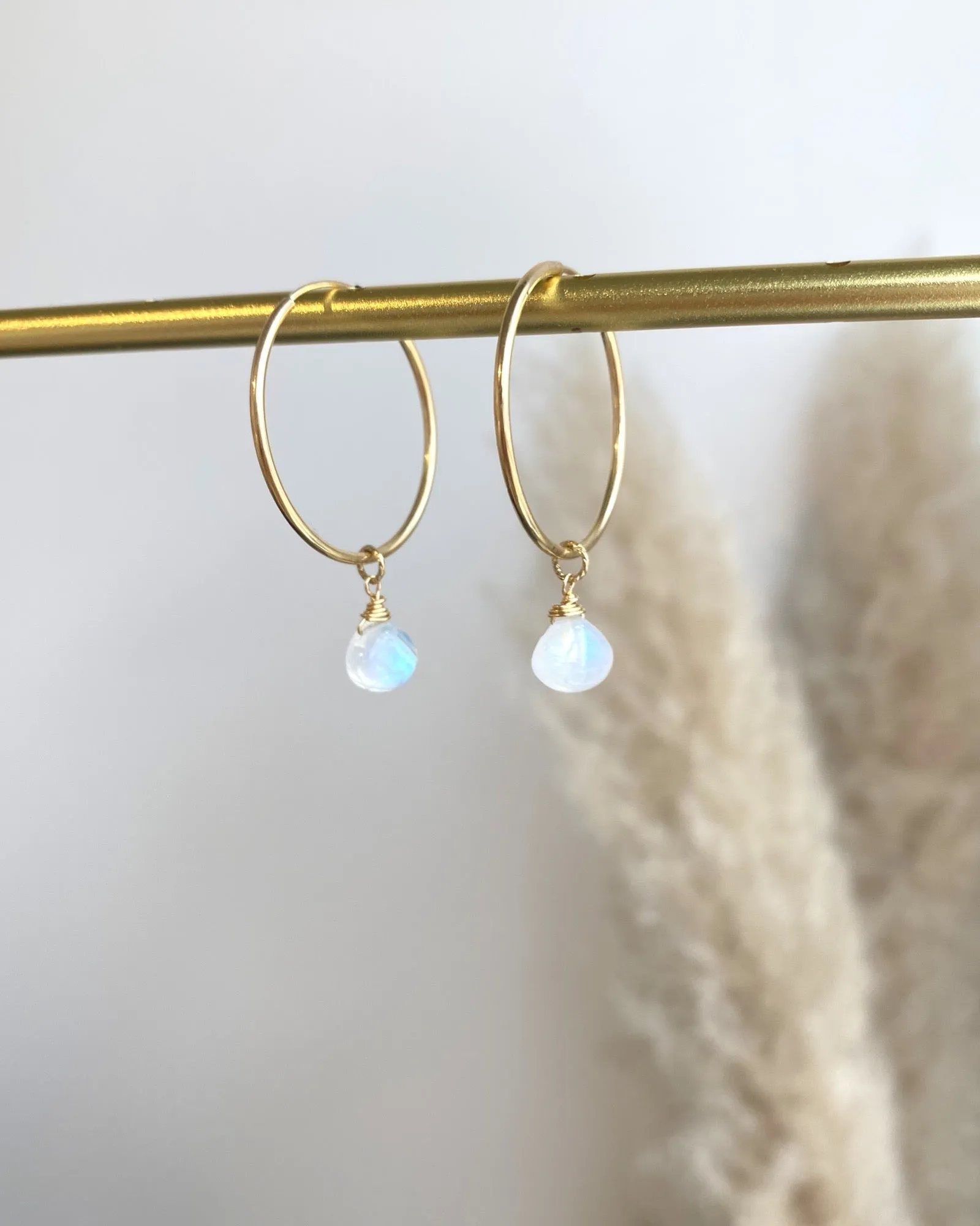 Moonstone Heart Hoop Earrings