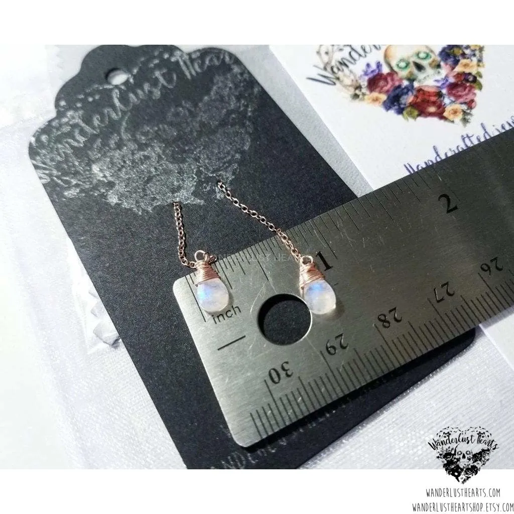 Moonstone rose gold threader earrings