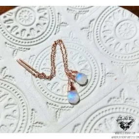Moonstone rose gold threader earrings