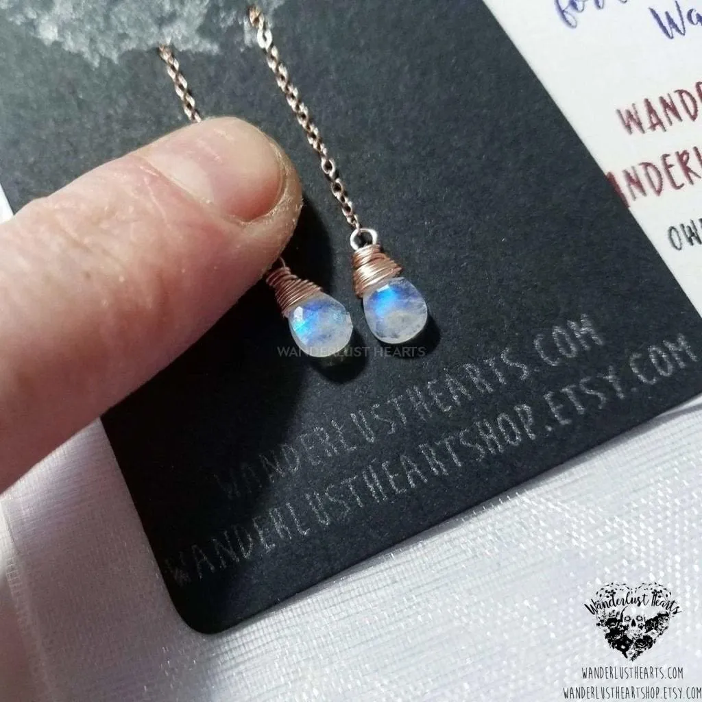 Moonstone rose gold threader earrings