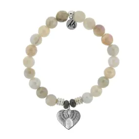 Moonstone Stone Bracelet with Heart of Angels Sterling Silver Charm