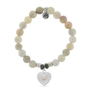 Moonstone Stone Bracelet with Heart Opal Sterling Silver Charm