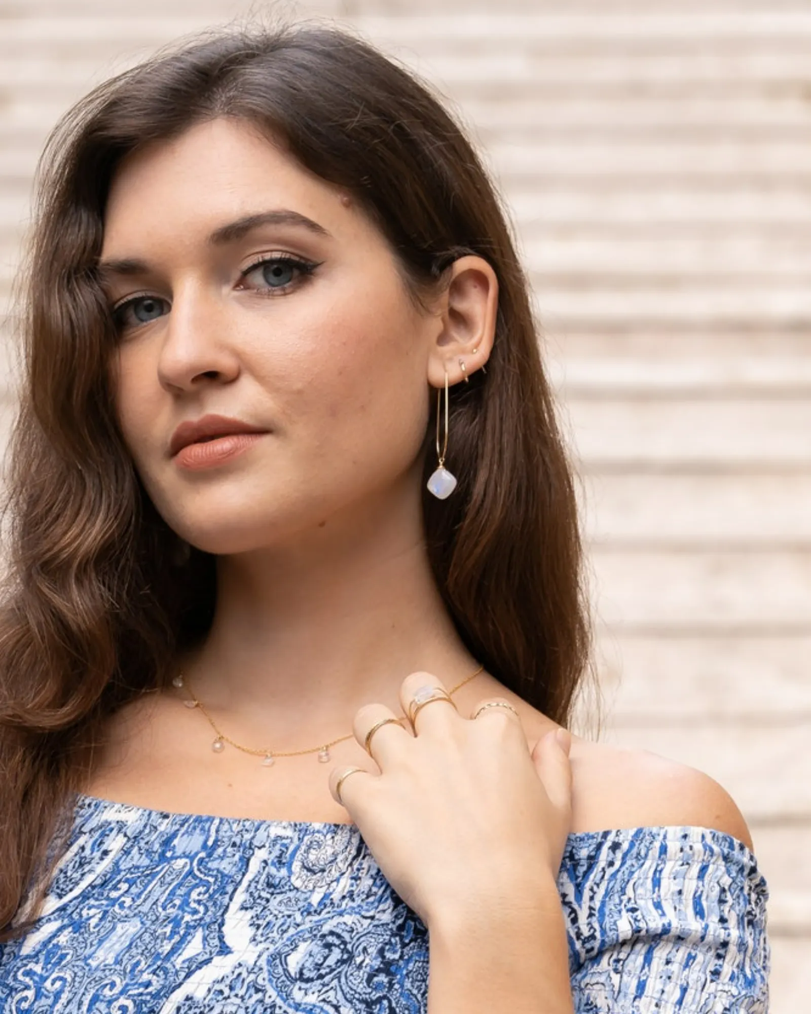 Moonstone U Hoop Earrings