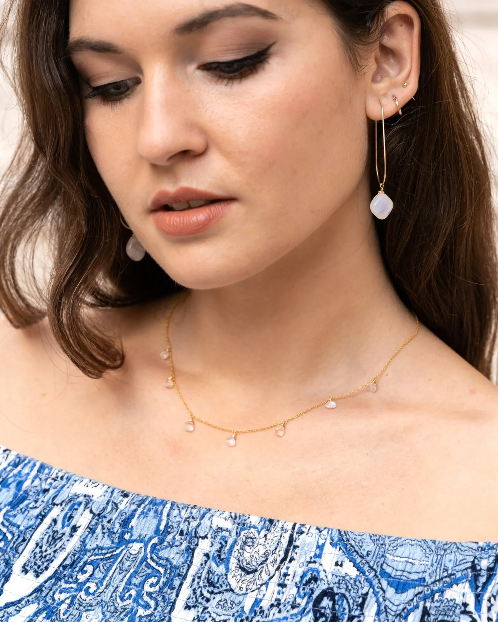 Moonstone U Hoop Earrings
