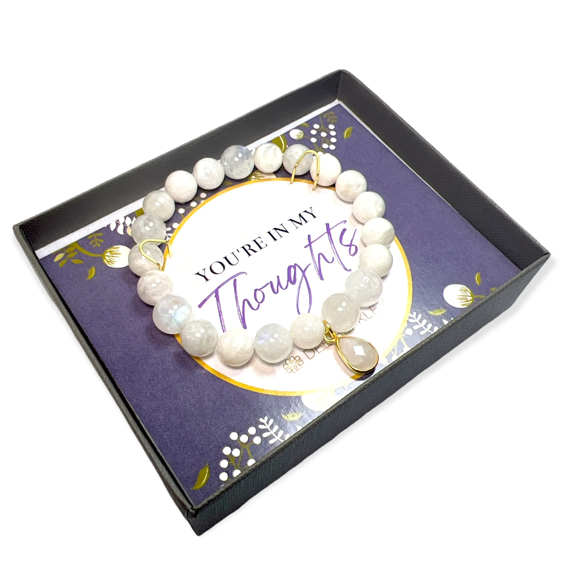 Moonstone with Gold Charm "You're in My Thoughts" Bracelet Gift Box