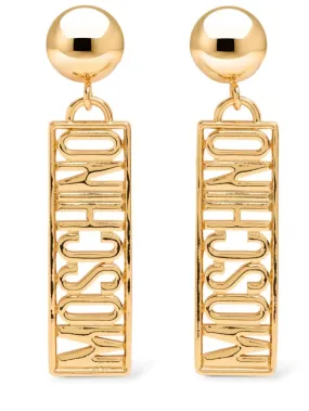 Moschino   Plate logo drop earrings 