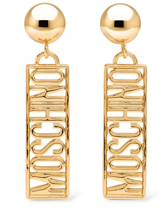 Moschino   Plate logo drop earrings 