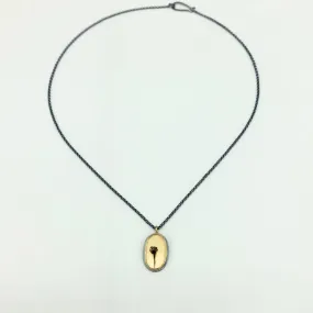 Natural Dendritic Quartz Set in 18k Gold Bezel Oxidized Sterling Silver Chain