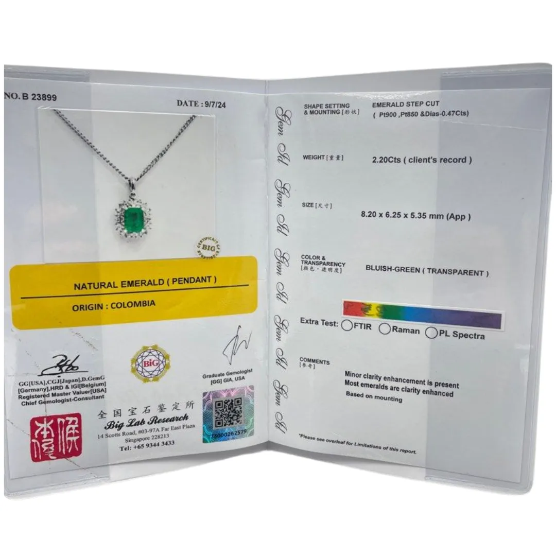 Natural Emerald (Colombia) & Diamond Necklace PT850/900 (Cert)