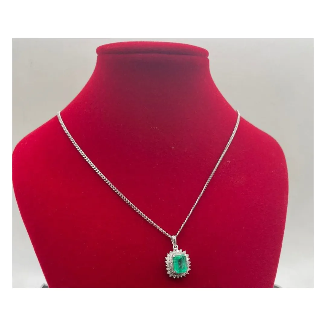Natural Emerald (Colombia) & Diamond Necklace PT850/900 (Cert)