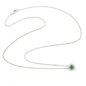 Natural Emerald Pave Diamond Halo Pendant Chain Necklace 14k White Gold Fine Jewelry