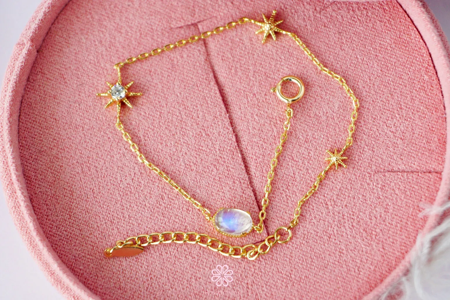Natural Moonstone Bracelet Sterling Silver925 With Gold Plated.